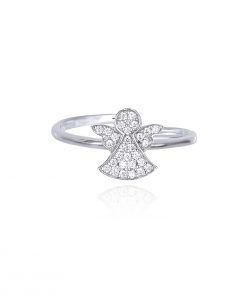 MABINA: Anello aperto in argento 925, angelo con zirconi, 523122