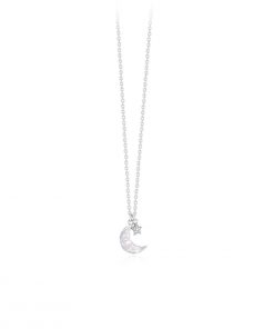 MABINA: Collana donna in ARGENTO 925 e MADREPERLA, luna e stella con zirconi, lunghezza 45 cm regolabile, 553270