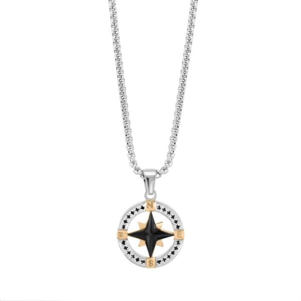 Collana Acciaio Rosa dei Venti Pvd Nero Oro ChiMiAma